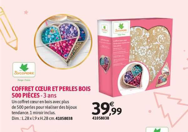 coffret cœur et perles bois 500 pièces sycomore - 3 ans