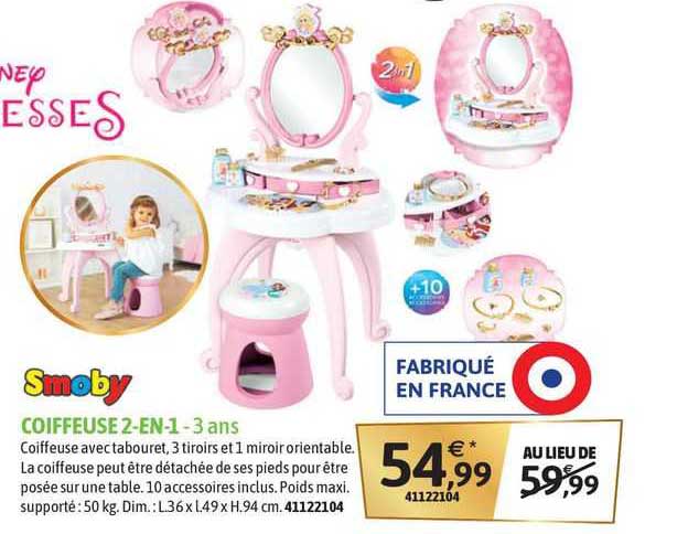 coiffeuse 2-en-1 smoby - 3 ans