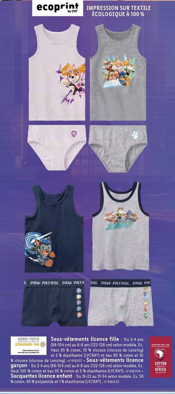 ecoprint sous-vêtements licence fille
