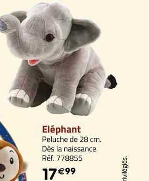 eléphant peluche de 28cm
