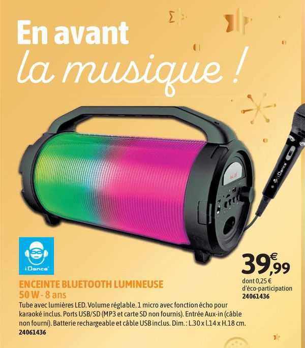 enceinte bluetooth lumineuse 50 w - 8 ans