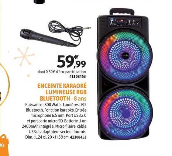 enceinte karaoké lumineuse rgb bluetooth - 8 ans