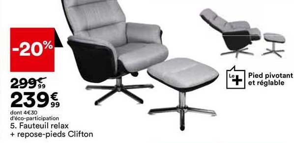 fauteuil relax + repose-pieds clifton