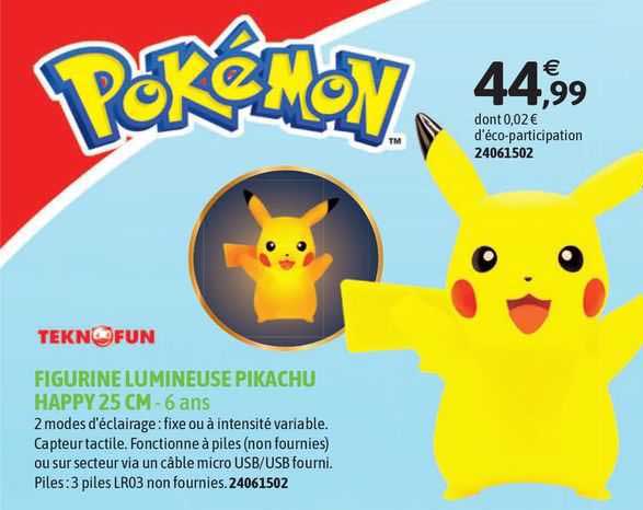 figurine lumineuse pikachu happy 25cm