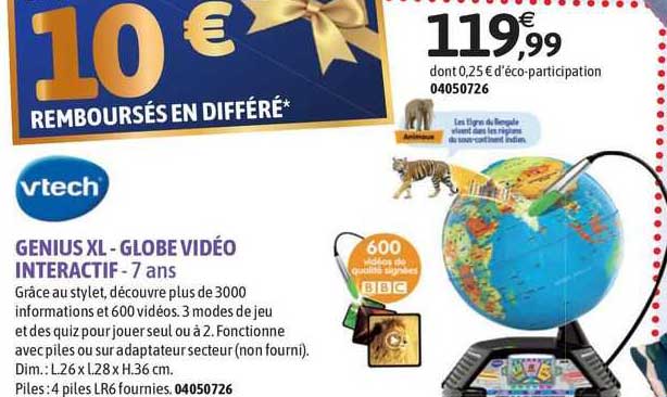 genius xl - globe vidéo interactif - vtech - 7 ans