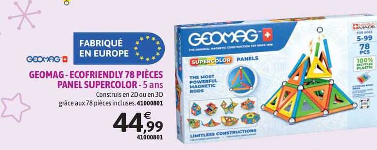 geomag - ecofriendly 78 pièces panel supercolor - 5 ans
