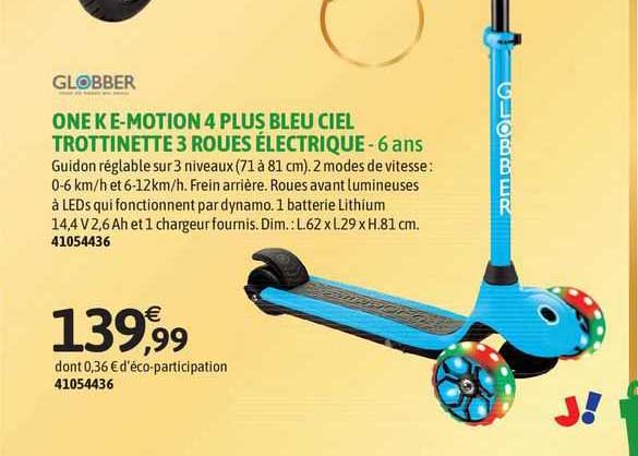 globber one k e-motion 4 plus bleu ciel trottinettes 3 roues électrique - 6 ans
