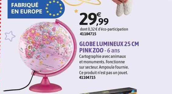 globe lumineux 25 cm pink zoo - 6 ans