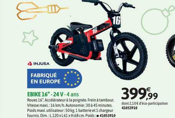 injusa ebike 16" - 24 v - 4 ans