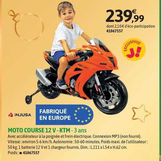 injusa moto course 12 v - ktm - 3 ans