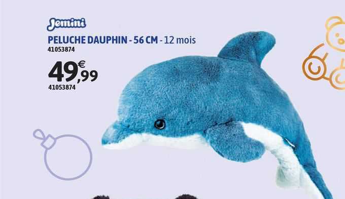 jemini peluche dauphin - 56 cm