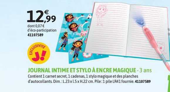 journal intime et stylo à encre magique - 3 ans