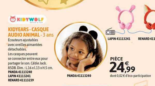 kidyears- casque audio animal - 3 ans