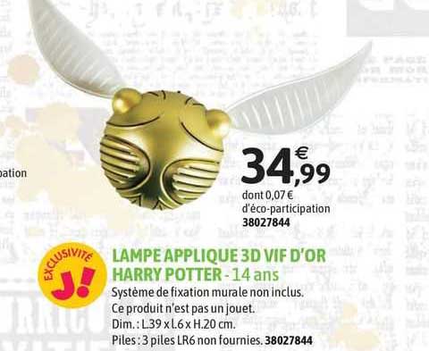 lampe applique 3d vif d'or harry potter