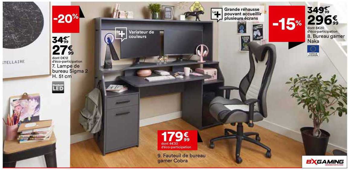 Lampe De Bureau Sigma 2, Bureau Gamer Naka Ou Fauteuil De Bureau Gamer Cobra