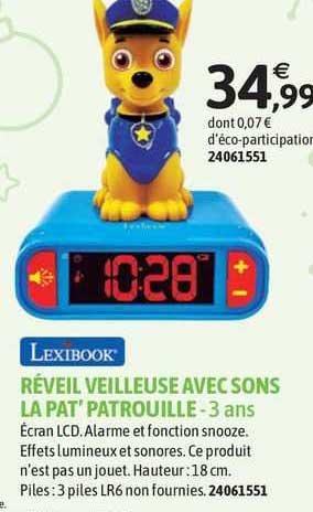 lexibook réveil veilleuse avec sons la pat' patrouille