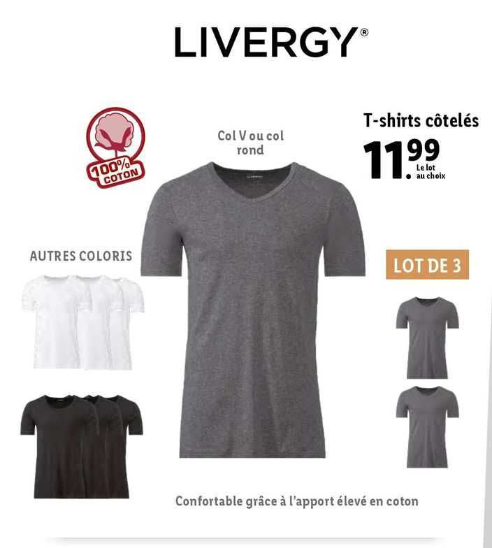 livergy t-shirts côtelés