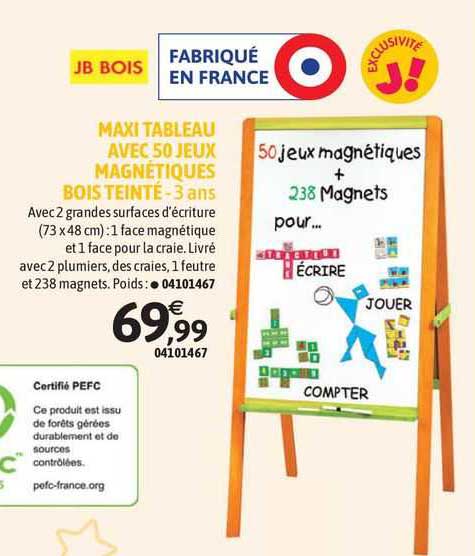 maxi tableau avec 50 jeux magnétiques bois teinté jb bois - 3 ans