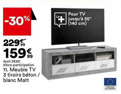 meuble tv 3 tiroirs béton ou blanc matt