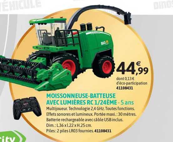 moissonneuse - batteuse avec lumières rc 1/24ème - 5 ans