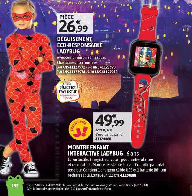 montre enfant interactive ladybug - 6 ans, déguisement éco-responsable ladybug