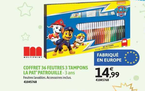 multiprint coffret 36 feutres 3 tampons la pat' patrouille