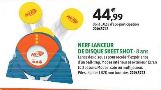 nerf lanceur de disque skeet shot - 8 ans