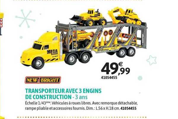 new bright transporteur avec 3 engins de construction