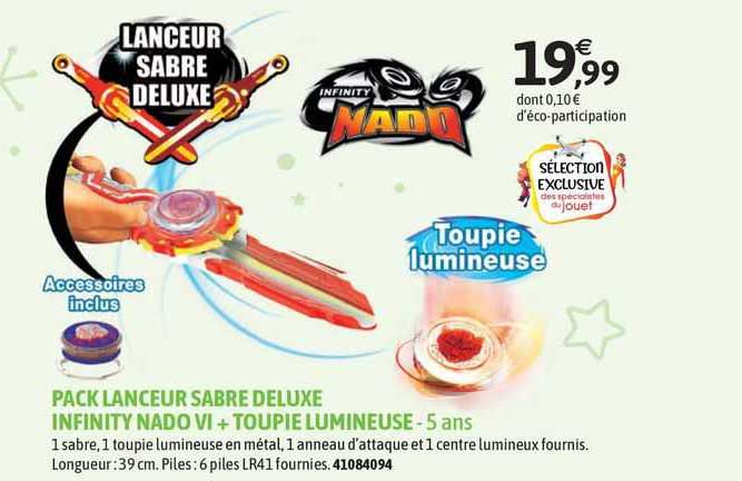 Pack Lanceur Saber Deluxe Infinity Nado Vi + Toupie Lumineuse