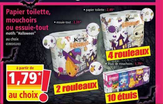 papier toilettte, mouchoirs ou essuie-tout motifs "halloween"
