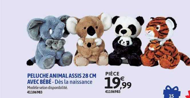 Peluche Animal Assis 28 Cm Avec Bébé