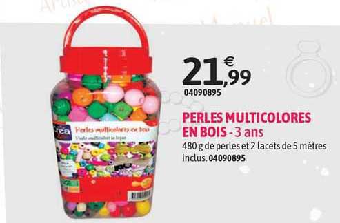 perles multicolores en bois - 3 ans