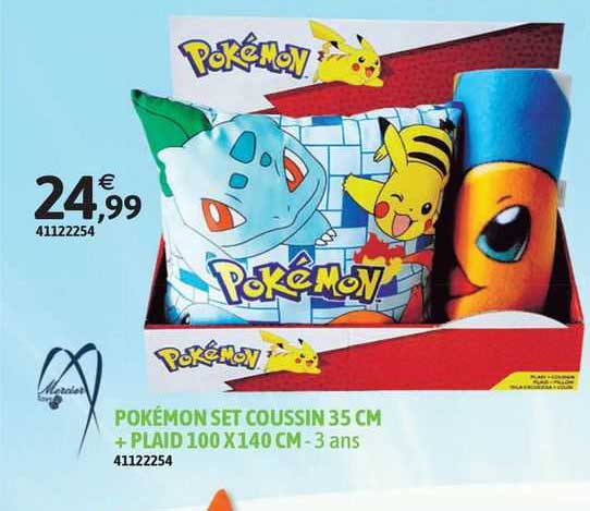 pokémon set coussin 35cm + plait 100x140cm