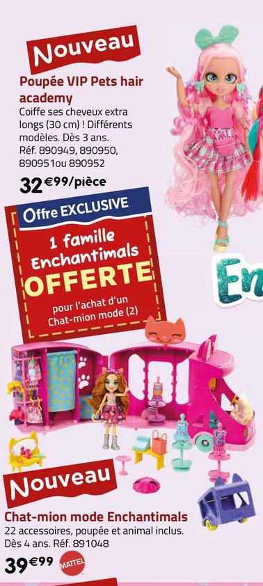 poupée vip pets hair academy chat-mion mode enchantimals