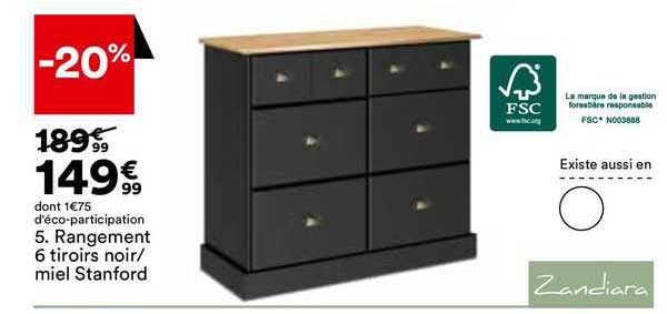 Rangement 6 Tiroirs Noir Ou Miel Stanford