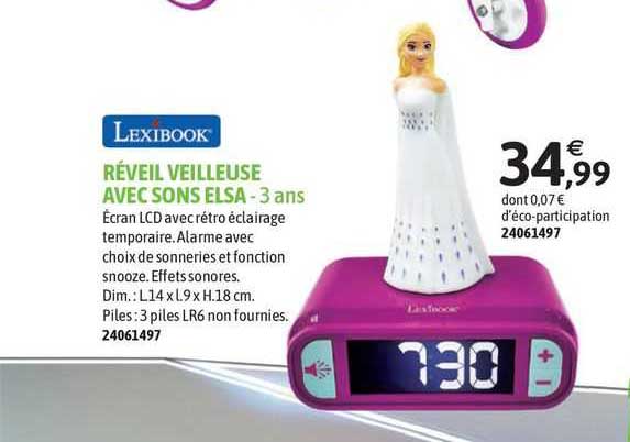 réveil veilleuse avec sons elsa - 3 ans