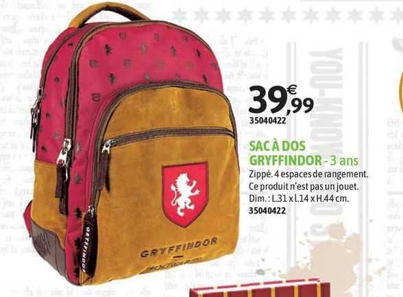 sac à dos gryffindor - 3 ans