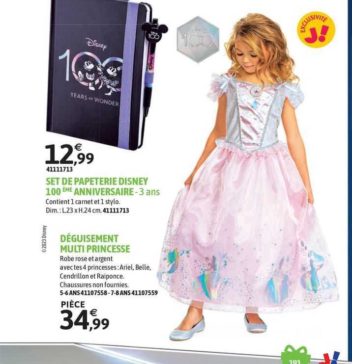 set de papeterie disney 100ème anniversaire - 3 ans, déguisement multi princesse
