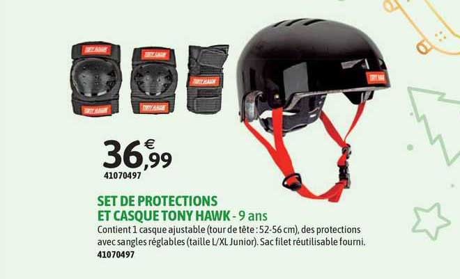 set de protections et casque tony hawk
