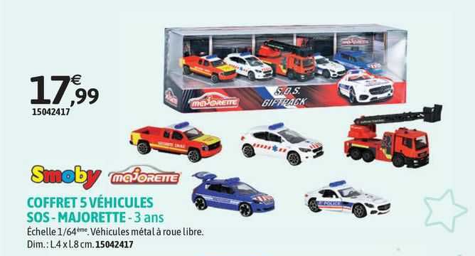 smoby & majorette coffret 5 véhicules sos - majorette  - 3 ans