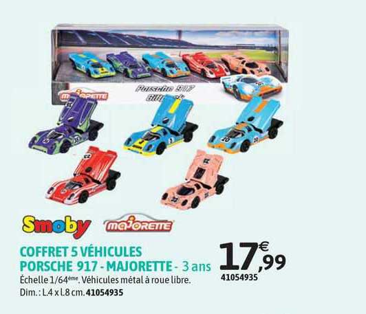 smoby coffret 5 véhicules porsche 917 - majorette - 3 ans