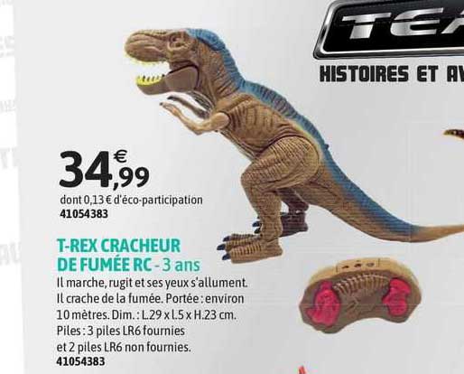 t-rex cracheur de fumée rc - 3 ans