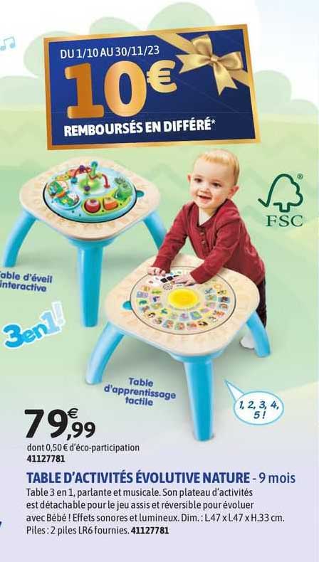 table d'activités évolutive nature