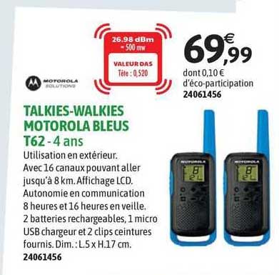 talkies-walkies motorola bleus t62 - 4 ans