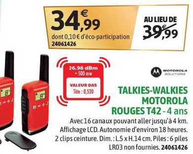 talkies-walkies motorola rouges t42 - 4 ans