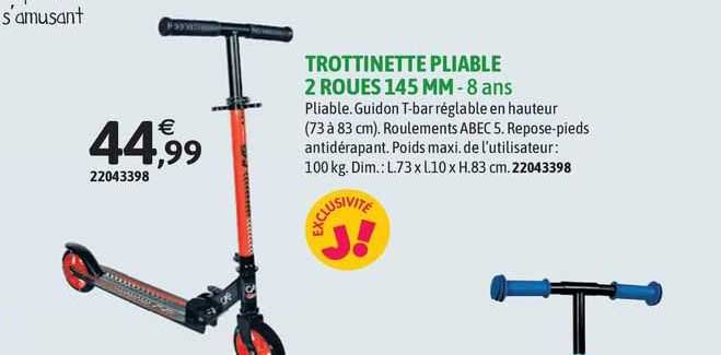trottinette pliable 2 roues 145 mm - 8 ans
