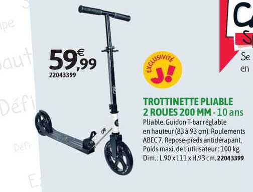 trottinette pliable 2 roues 200 mm - 10 ans