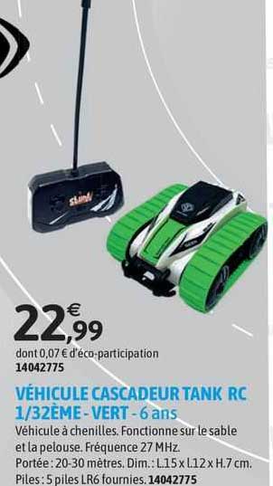 véhicule cascadeur tank rc 1/32ème - vert