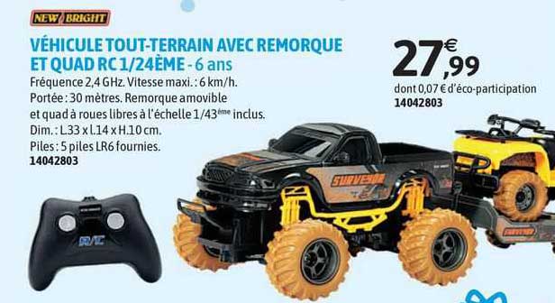 véhicule tout-terrain avec remorque et quad rc 1/24ème