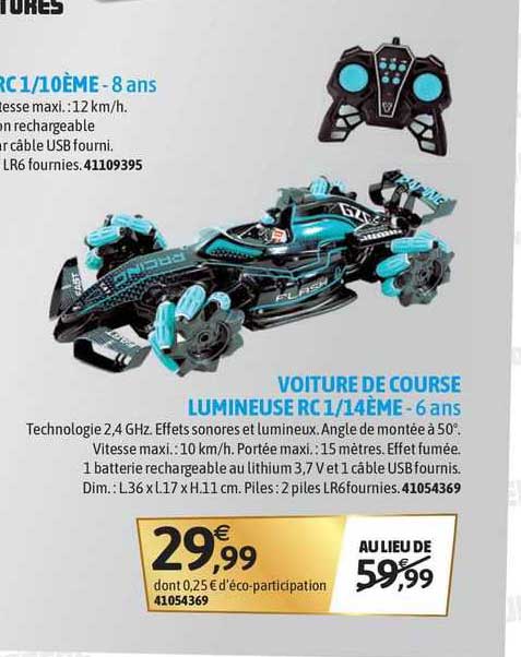 voiture de course lumineuse rc 1/14ème